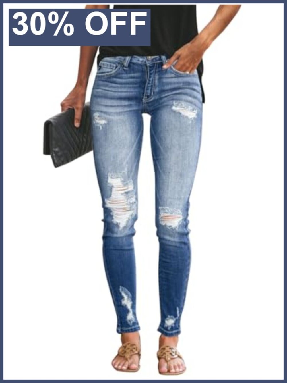 Ripped Skinny Jeans Distressed Stretchy Denim Pants Mid Rise